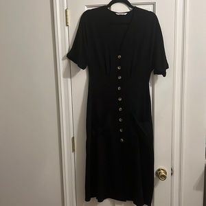 Black Stradivarius Button Midi Dress